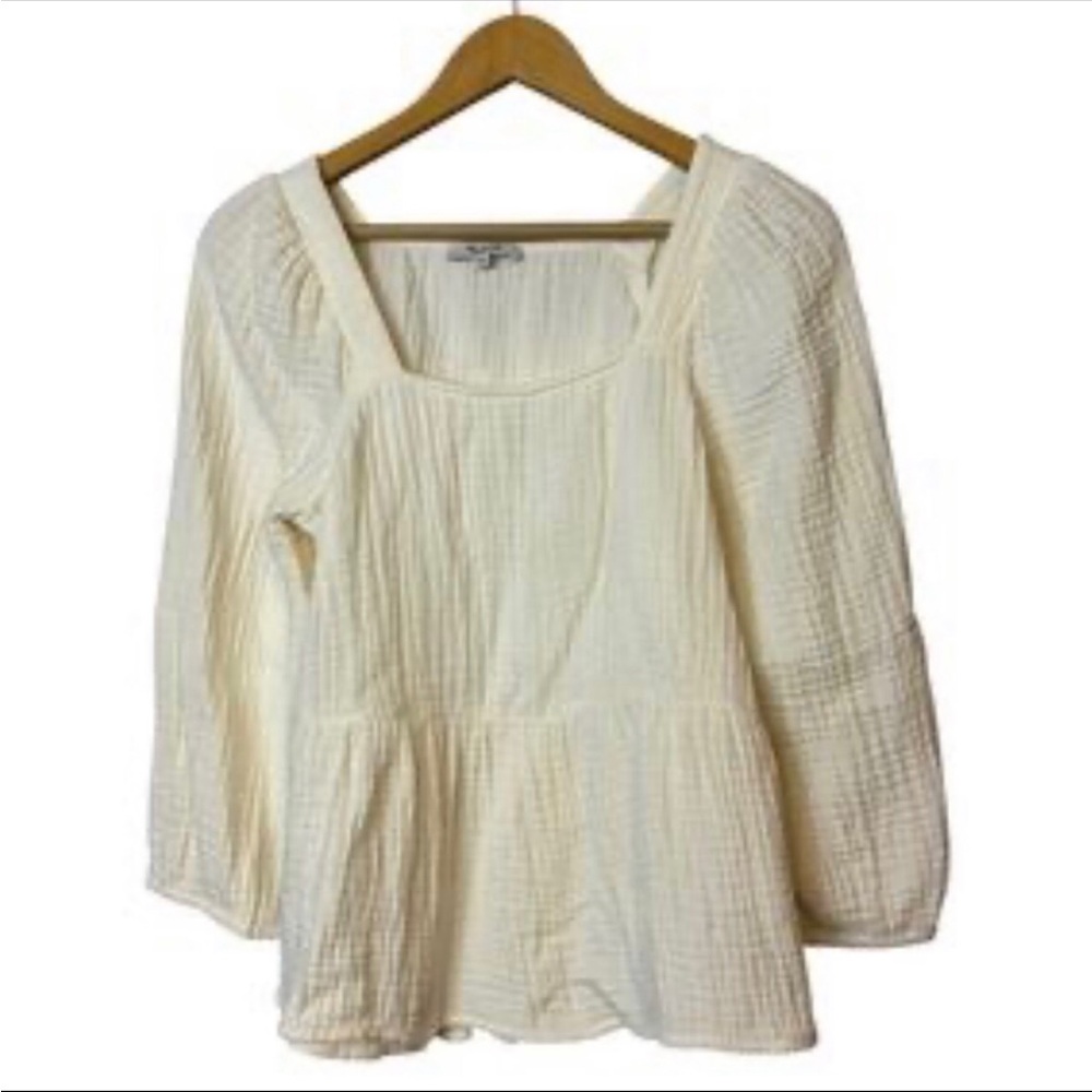 MADEWELL Babydoll Boho Millbrook Square Neck Peplum Cream Ivory Blouse Top - Picture 3 of 9